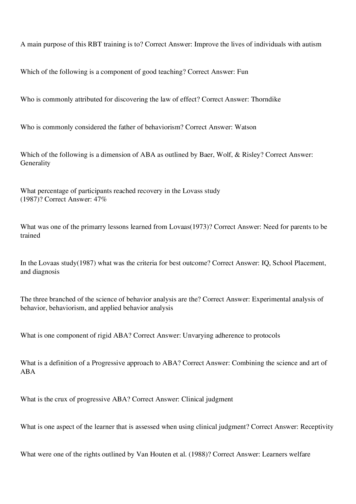 RBT Flashcards All Modules 281 Questions with all answers 100